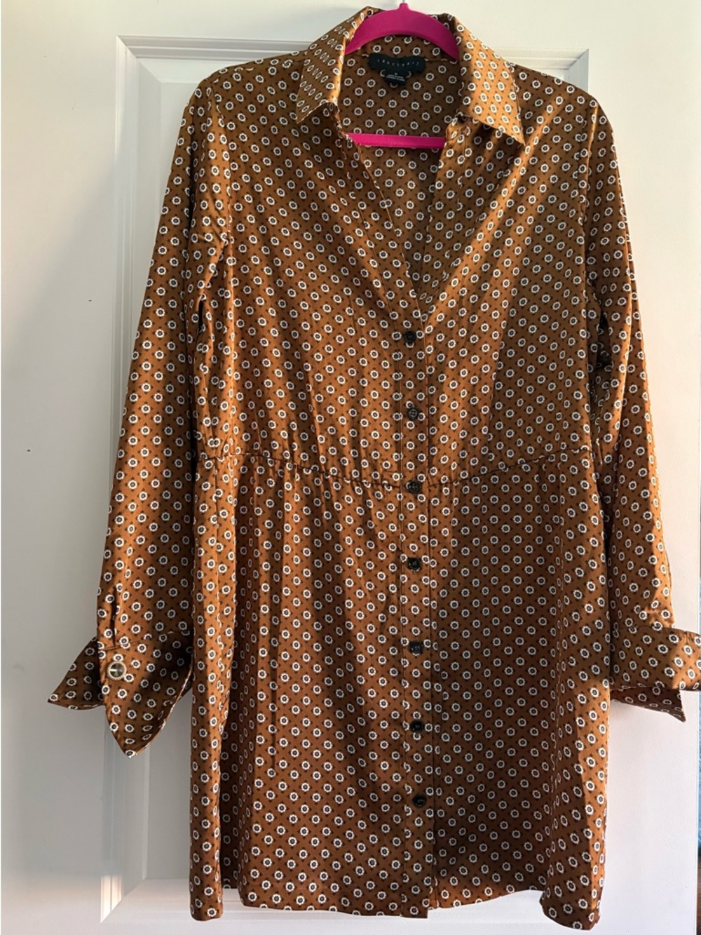 Sanctuary Rust Brown Printed Long-Sleeve Shirt Dress